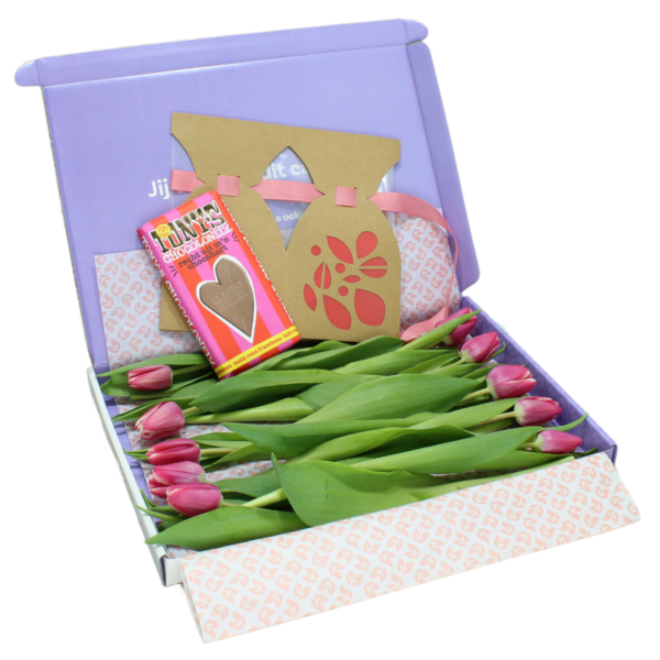 recht uit hart brievenbus tulpen