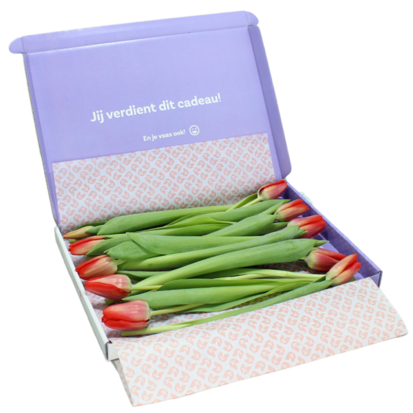 rode brievenbus tulpen