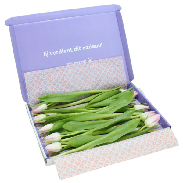 roze brievenbus tulpen